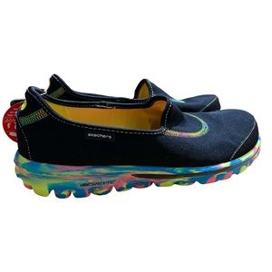 Skechers Women's Black Slip-On Shoes with Colorful Sole
